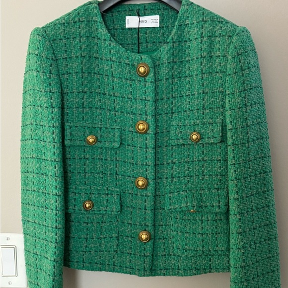 NWT Mango Pocket Tweed Jacket XS Green - Picture 10 of 11